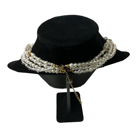 PD Premier Designs White 5 Strand Clear Glass Faux Pearl MOP Bib Necklace 17-21” - Picture 6 of 13